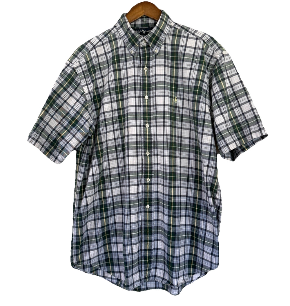 Ralph Lauren Vintage Blake Plaid Shirt Mens L fits XL Green Blue Oxford 90s